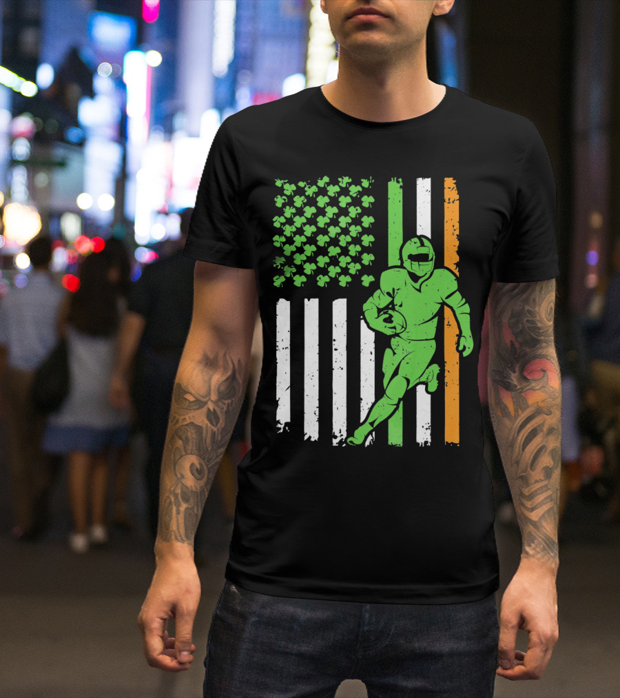 Irish American Football Flag St Patricks Day Shamrock Stripes T-Shirt