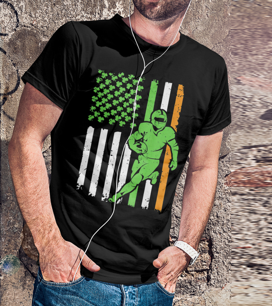 Irish American Football Flag St Patricks Day Shamrock Stripes T-Shirt