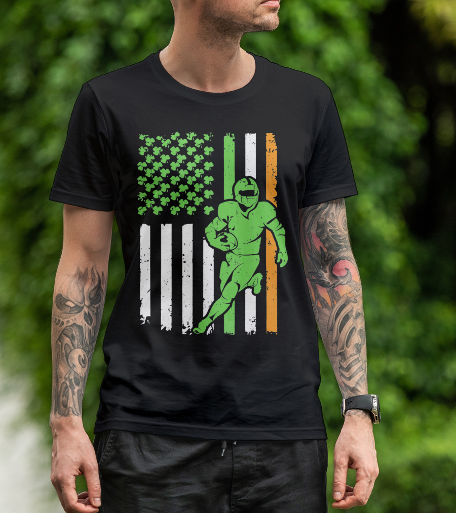 Irish American Football Flag St Patricks Day Shamrock Stripes T-Shirt