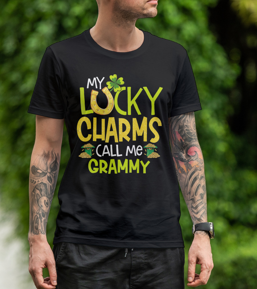 My Lucky Charms Call Me Grammy With Horseshoe Clover Gold Pots T-Shirt