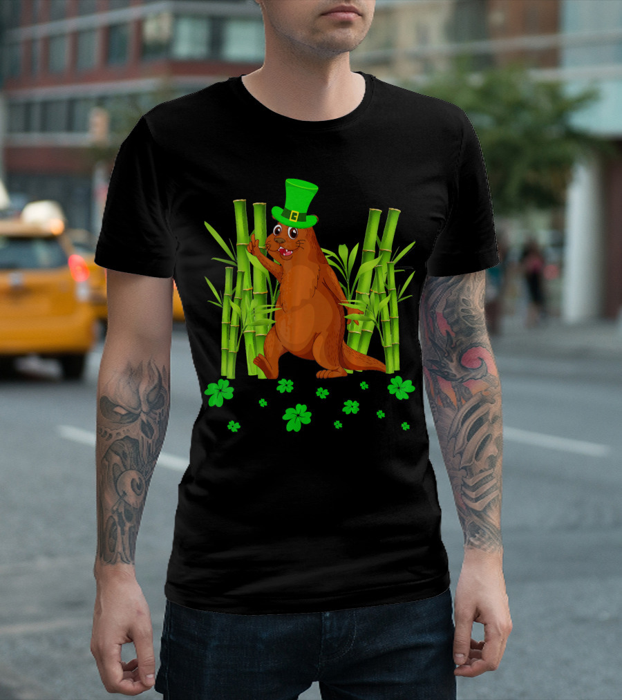 Leprechaun Otter St Patricks Day Shamrock Bamboo T-Shirt
