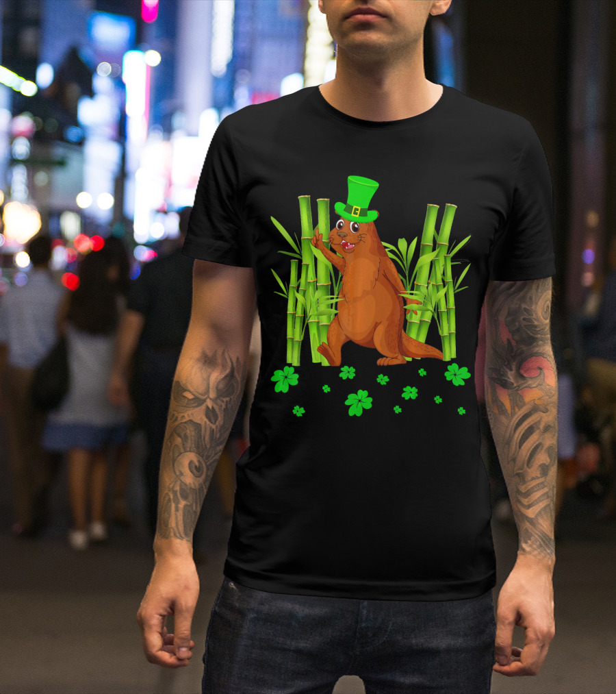 Leprechaun Otter St Patricks Day Shamrock Bamboo T-Shirt