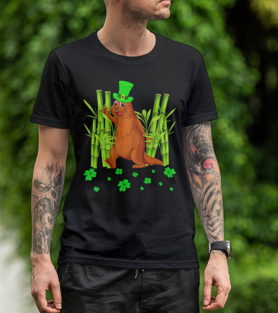 Leprechaun Otter St Patricks Day Shamrock Bamboo T-Shirt