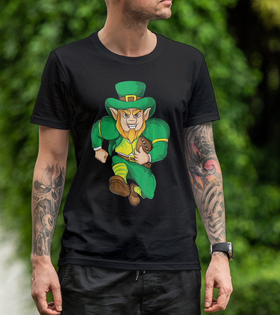 Irish Football Leprechaun St Patricks Running With Ball T-Shirt