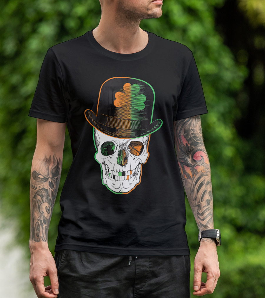 St Paddys Day Irish Leprechaun Skull Shamrock Hat T-Shirt
