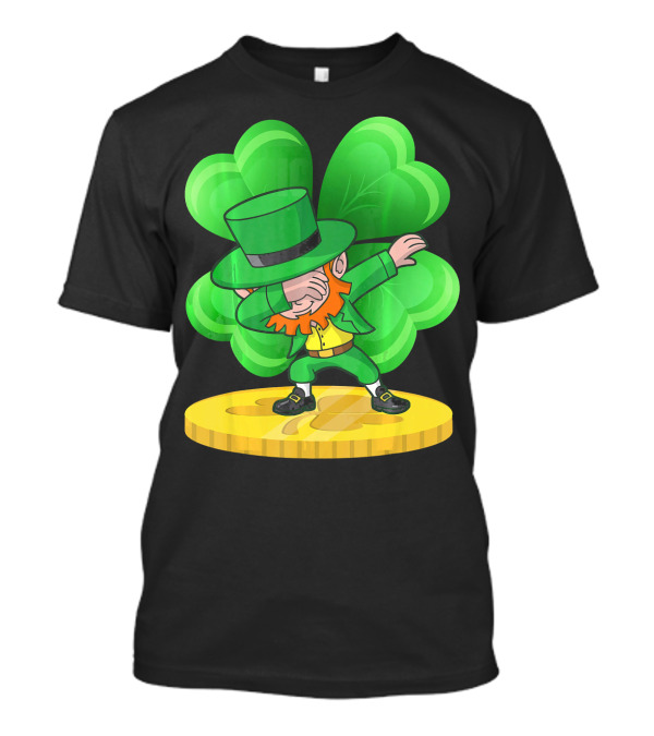 Irish St Patricks Day Dabbing Leprechaun On Shamrock Coin T-Shirt