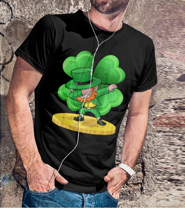 Irish St Patricks Day Dabbing Leprechaun On Shamrock Coin T-Shirt