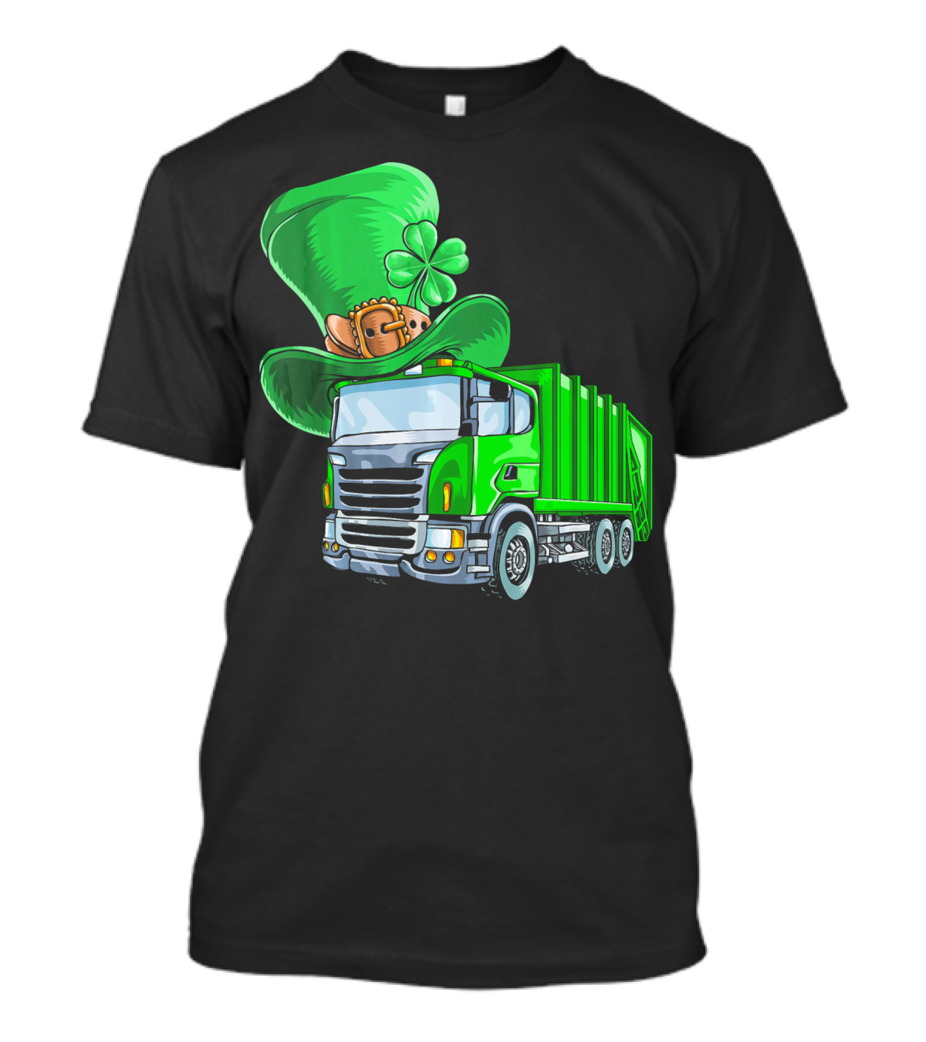 St Patricks Day Garbage Truck With Leprechaun Hat And Four-Leaf Clover T-Shirt