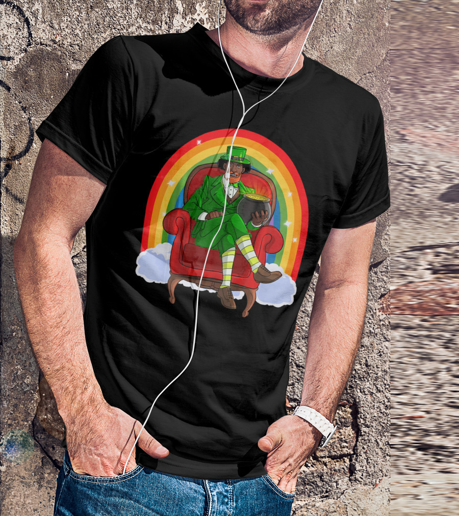 African American Leprechaun With Pot Of Gold And Rainbow St. Patricks T-Shirt