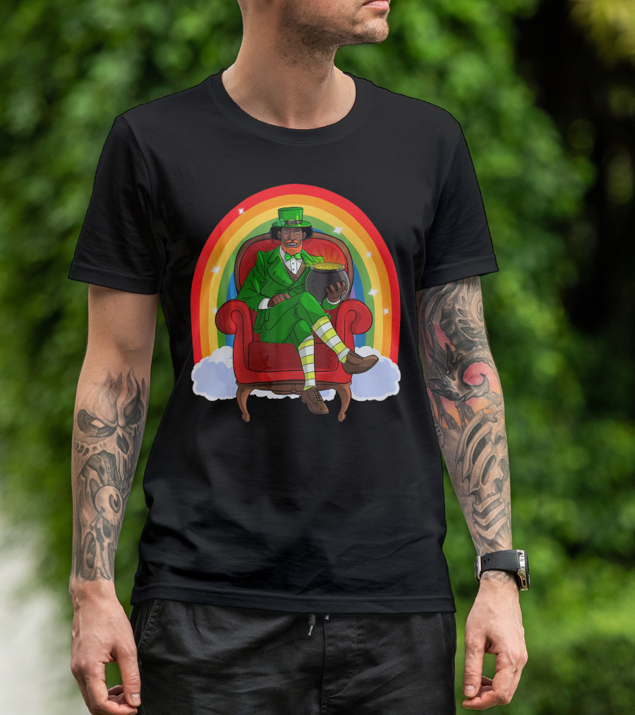 African American Leprechaun With Pot Of Gold And Rainbow St. Patricks T-Shirt