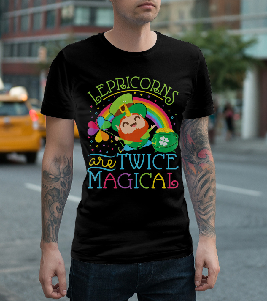 Lepricorns Are Twice Magical St. Patrick's Day Rainbow Clover T-Shirt