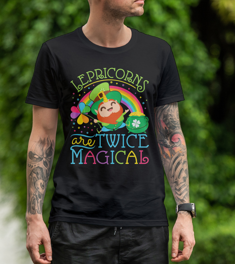 Lepricorns Are Twice Magical St. Patrick's Day Rainbow Clover T-Shirt