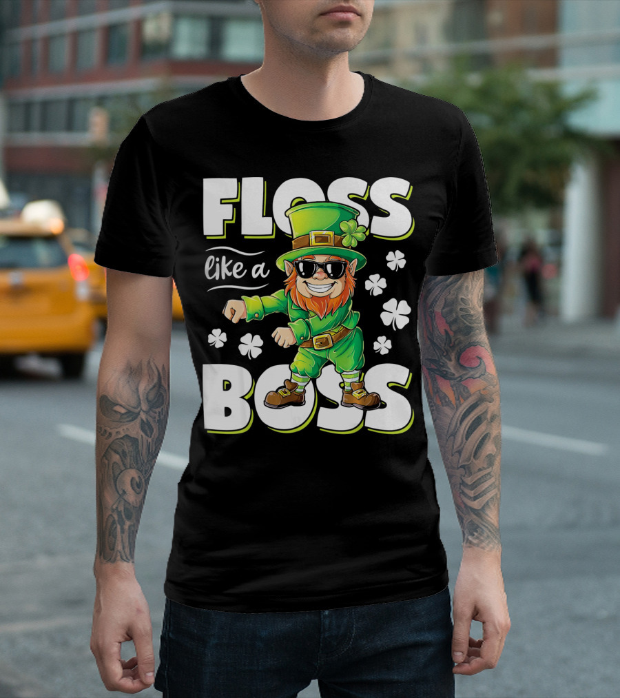 Floss Like A Boss Leprechaun With Shamrocks And Sunglasses T-Shirt