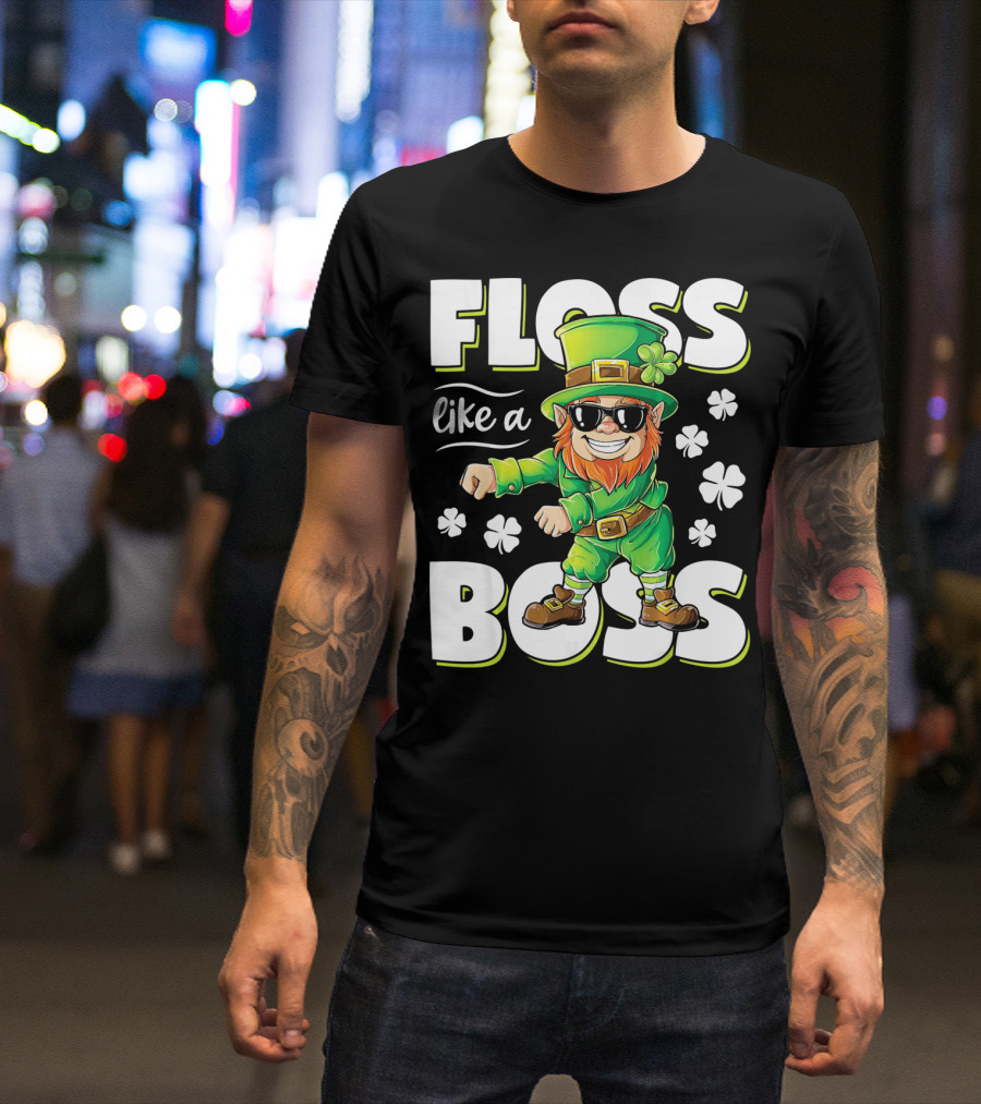 Floss Like A Boss Leprechaun With Shamrocks And Sunglasses T-Shirt