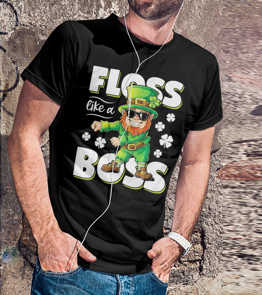 Floss Like A Boss Leprechaun With Shamrocks And Sunglasses T-Shirt
