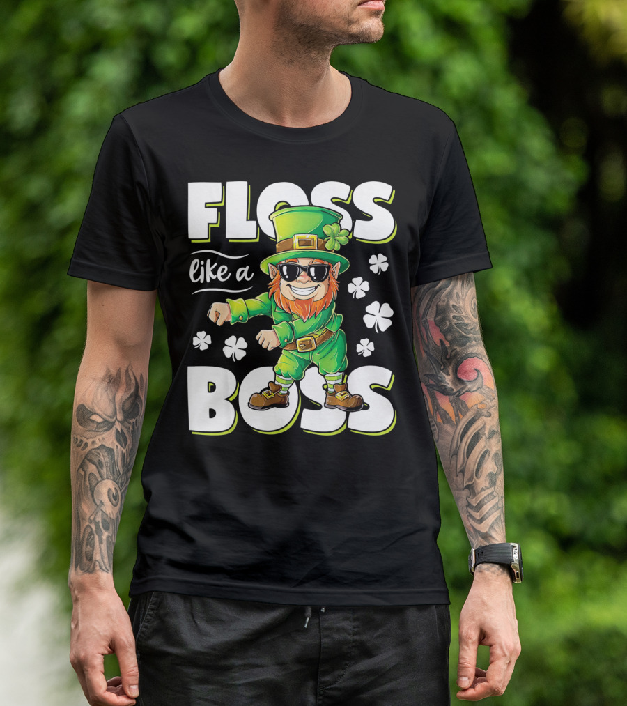 Floss Like A Boss Leprechaun With Shamrocks And Sunglasses T-Shirt