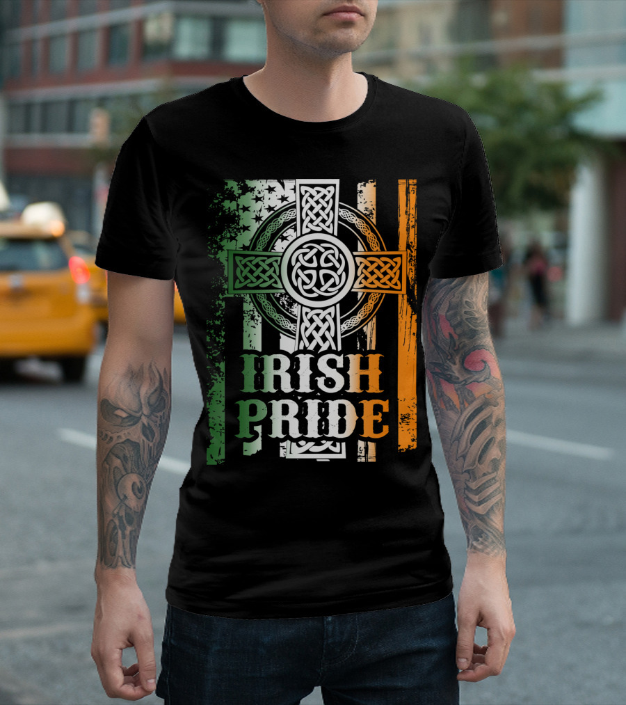 Irish Pride Celtic Cross St Patricks Day Flag Elements T-Shirt
