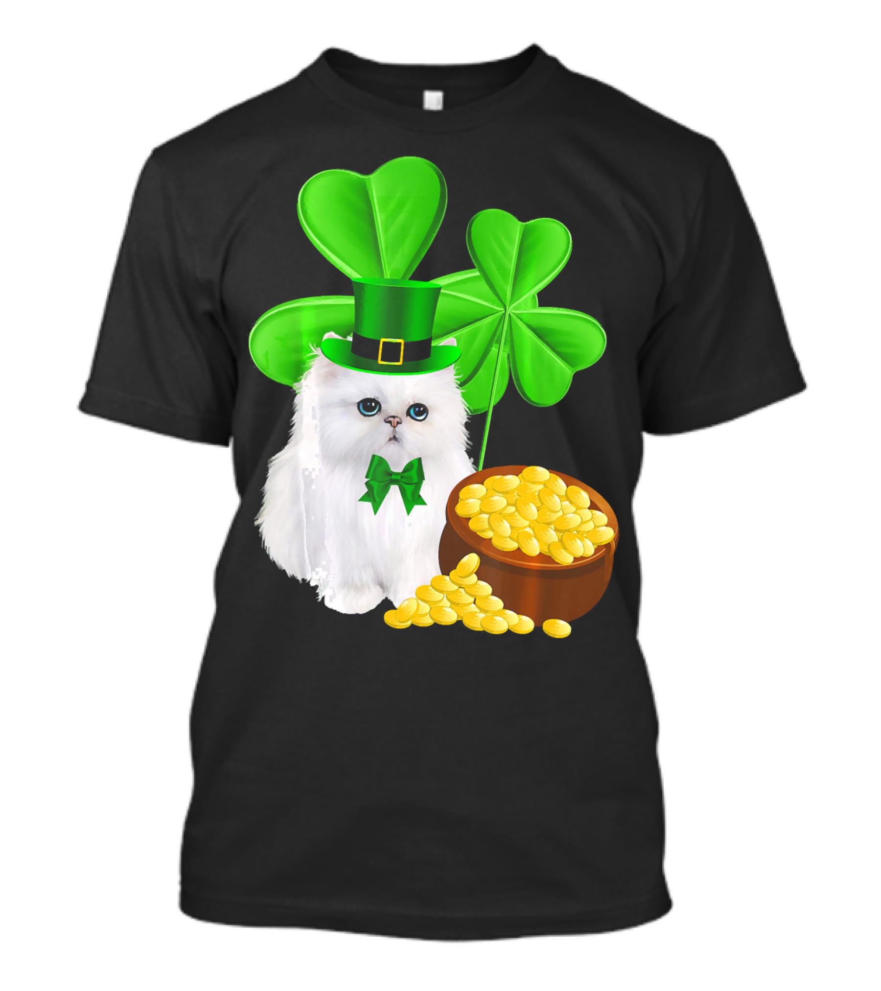 Persian Cat With Leprechaun Hat And Shamrocks St Patricks Day T-Shirt