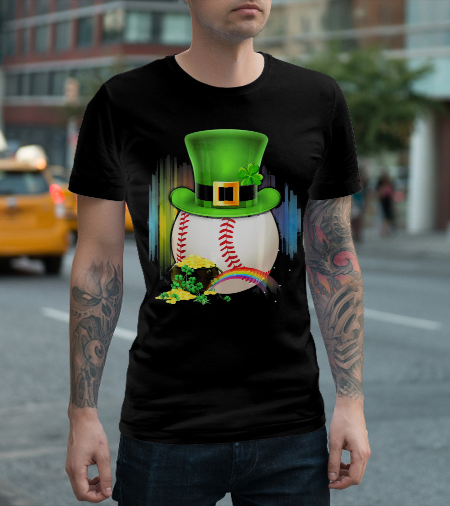 Leprechaun Hat Rainbow Coins Baseball Saint Patricks T-Shirt