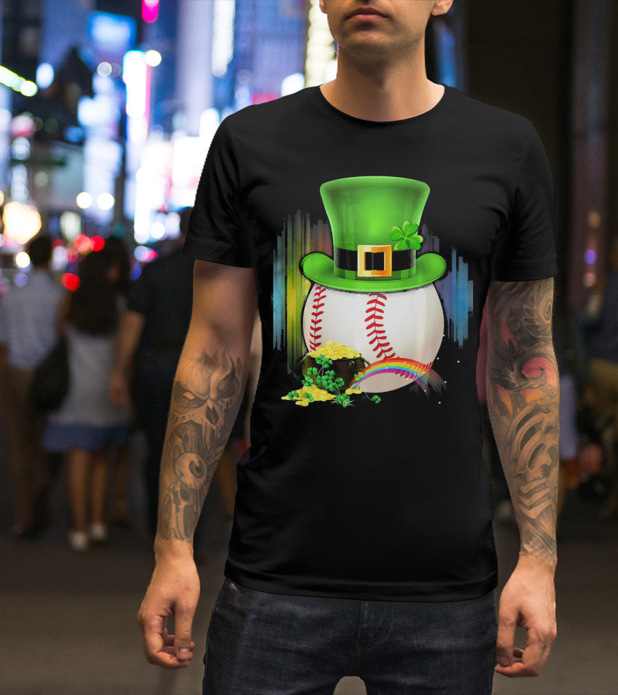 Leprechaun Hat Rainbow Coins Baseball Saint Patricks T-Shirt