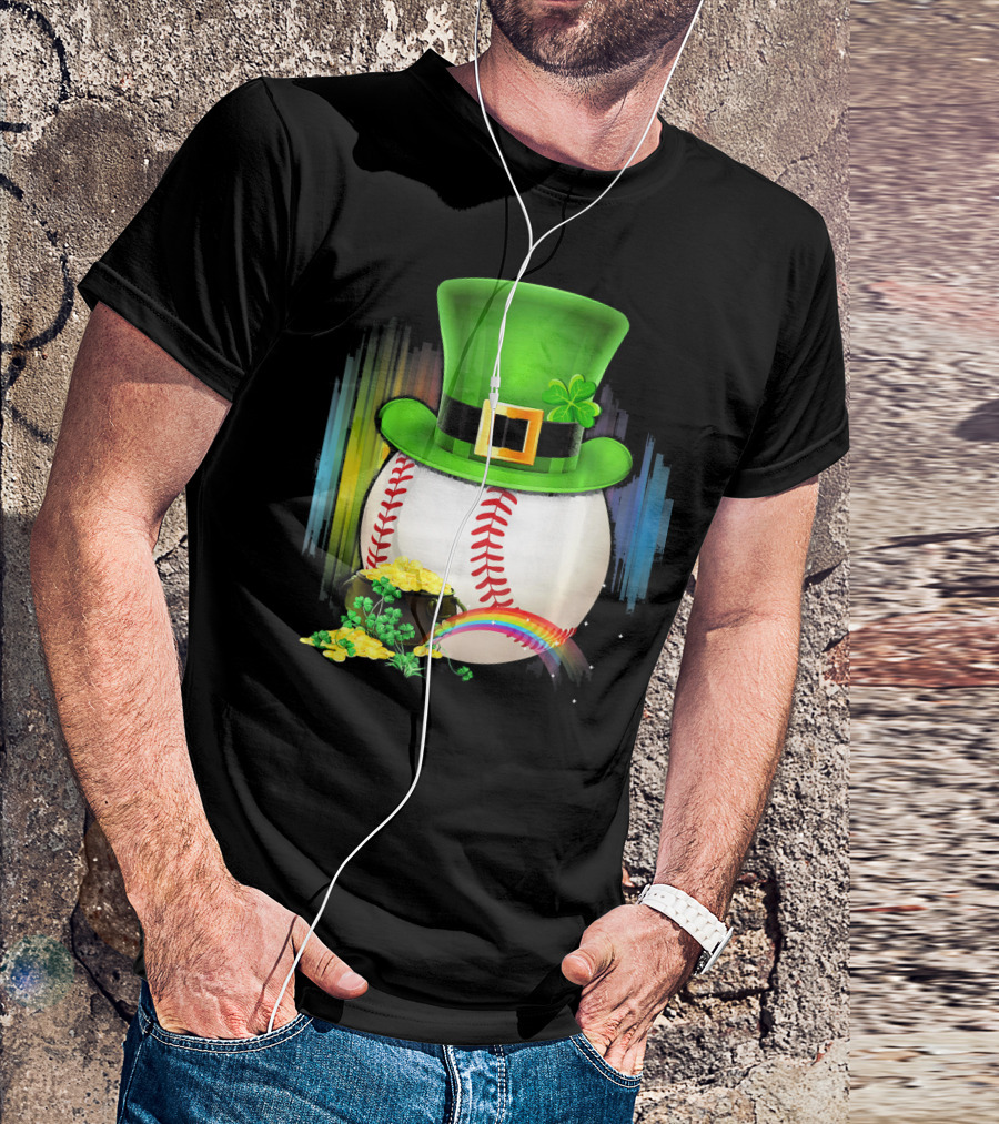 Leprechaun Hat Rainbow Coins Baseball Saint Patricks T-Shirt