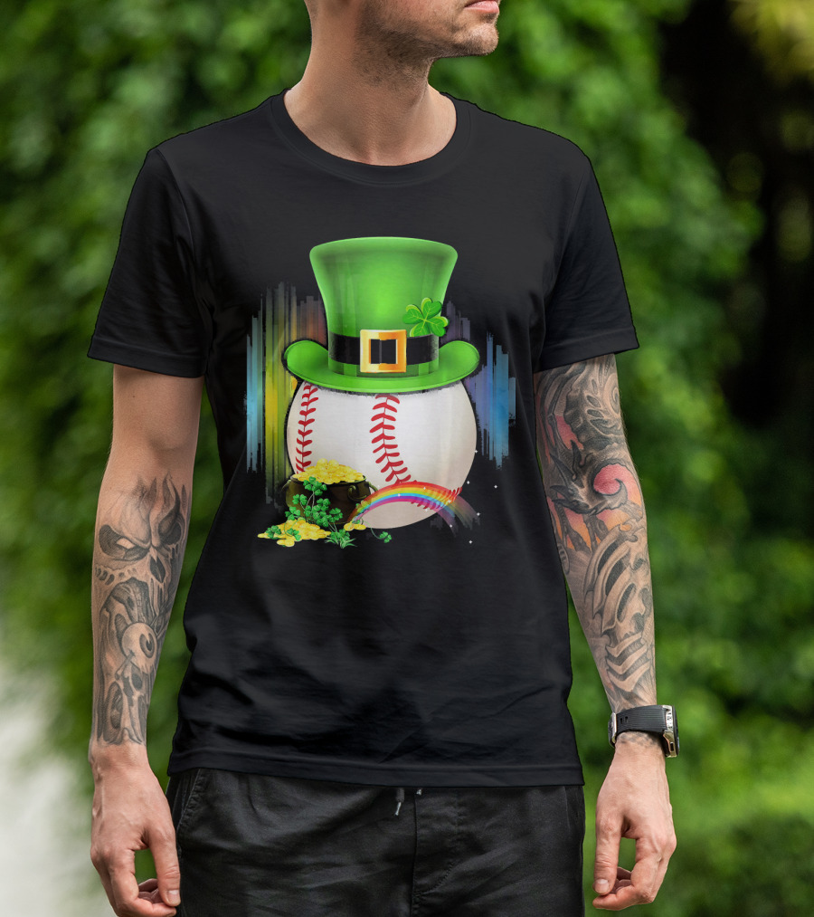 Leprechaun Hat Rainbow Coins Baseball Saint Patricks T-Shirt