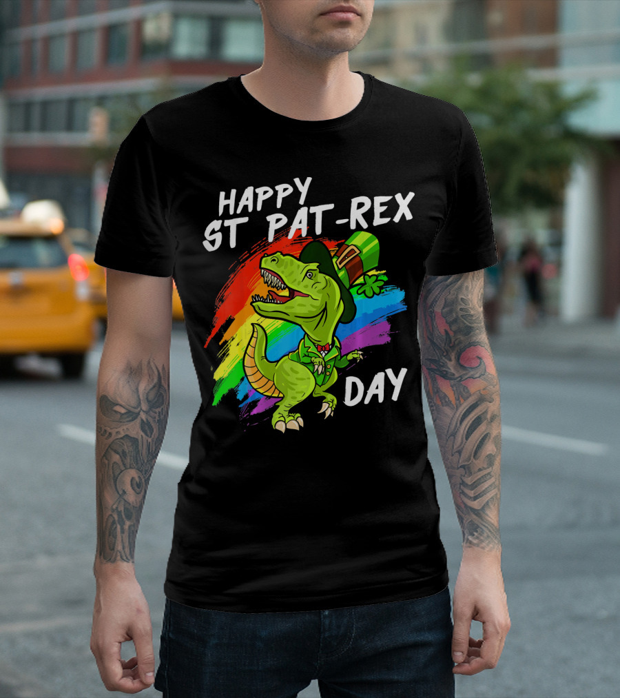 Happy St Pat Rex Day Cute St Patrick Dinosaur Rainbow T-Shirt