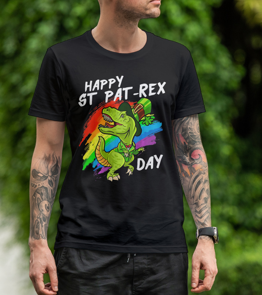 Happy St Pat Rex Day Cute St Patrick Dinosaur Rainbow T-Shirt