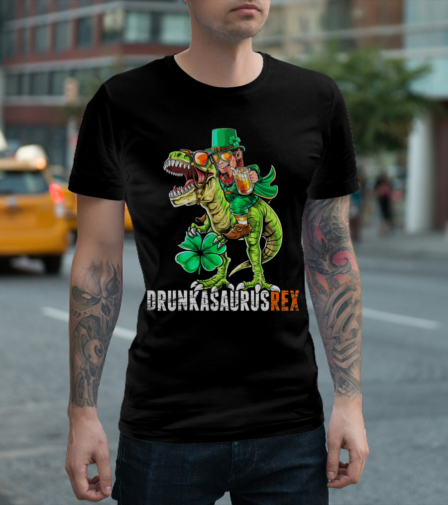 Drunkasaurus Rex St. Patrick's Day Leprechaun Dinosaur Fun T-Shirt
