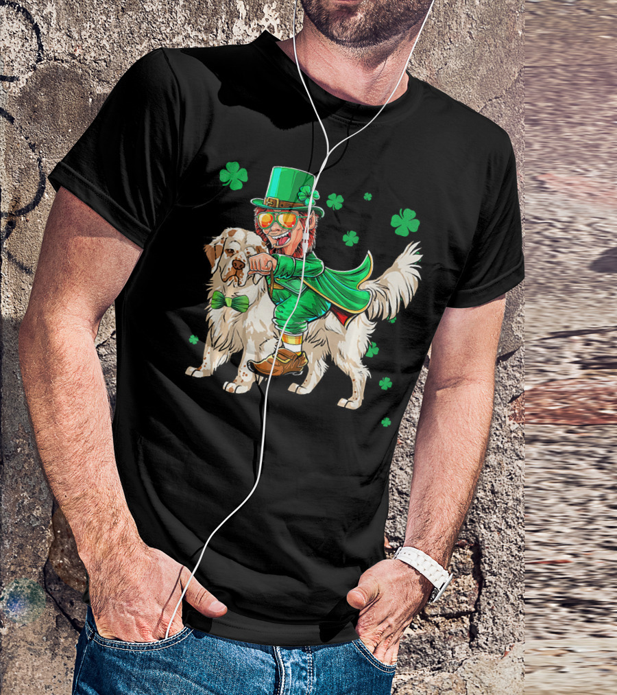 Leprechaun Clumber Spaniel Shamrock St. Patrick's Day T-Shirt