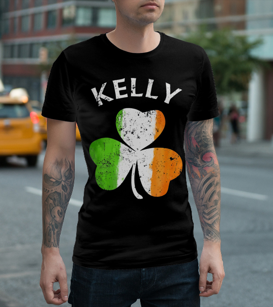Kelly Irish Shamrock St Patricks Grunge Style Flag T-Shirt