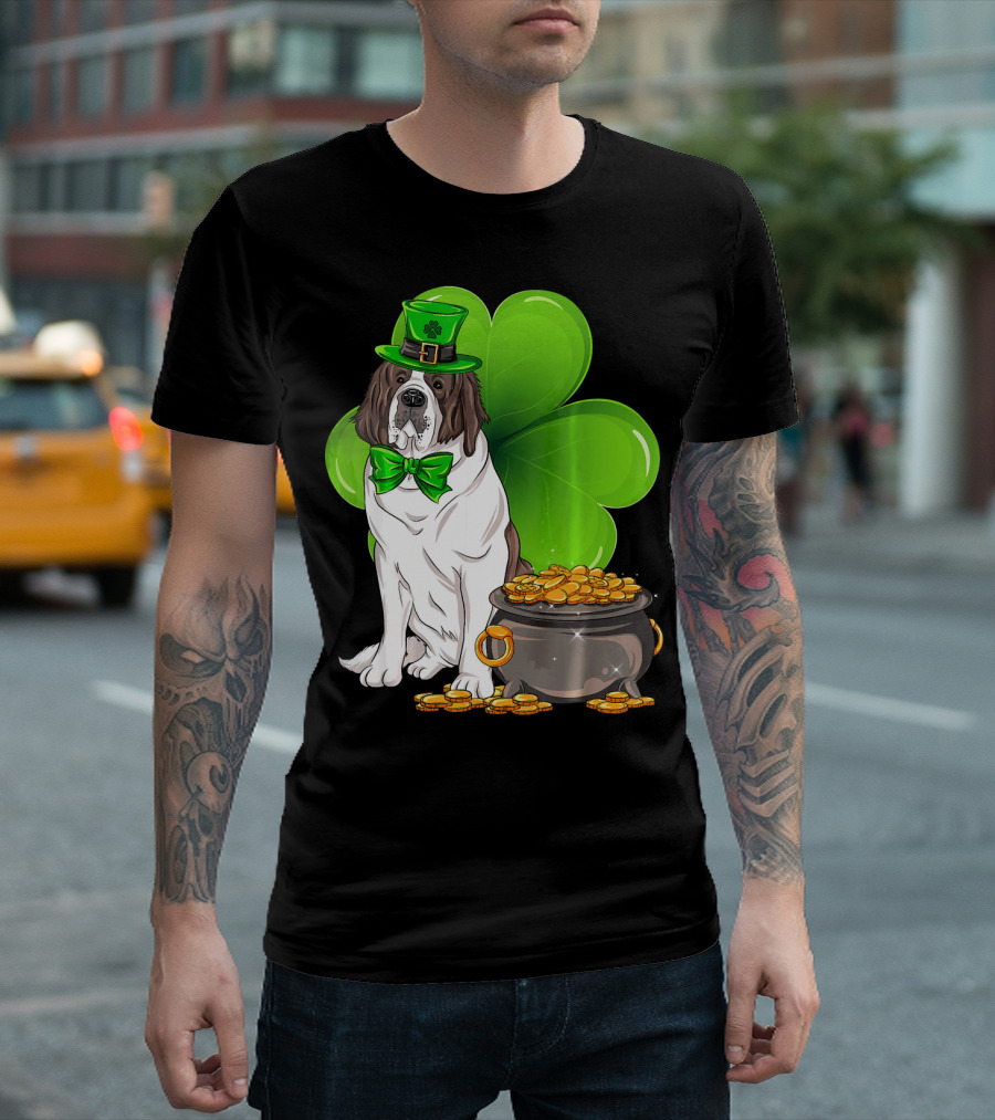 Saint Bernard Leprechaun St Patricks Day Pot of Gold Clover T-Shirt