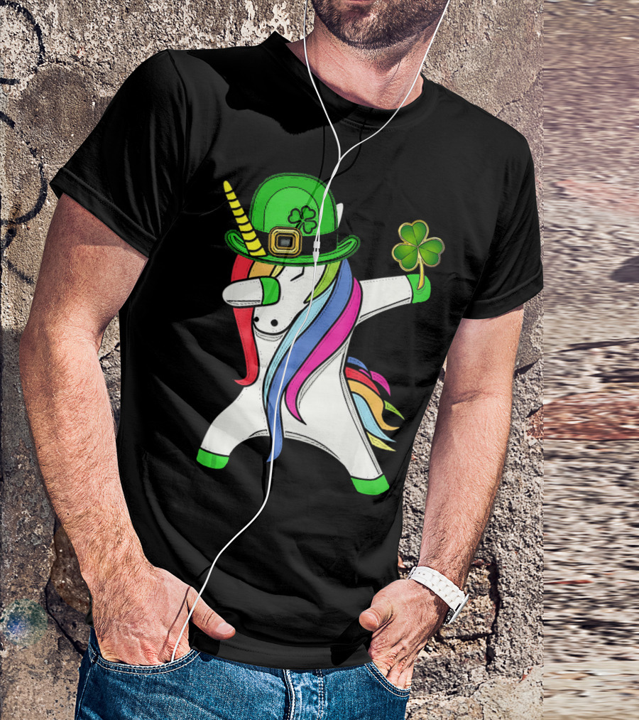Lepricorn Unicorn Leprechaun St.P Clover Hat Dabbing T-Shirt