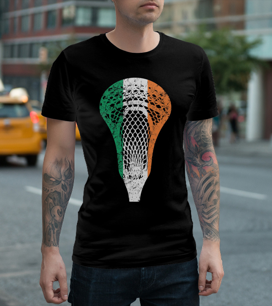 Irish Lacrosse Ireland Tricolor Lacrosse Stick Net T-Shirt