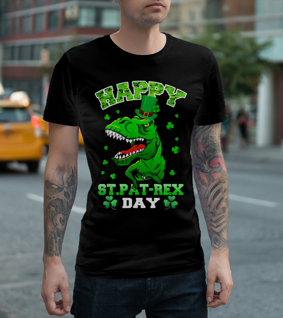 Happy St. Pat-Rex Day Dinosaur With Shamrocks T-Shirt