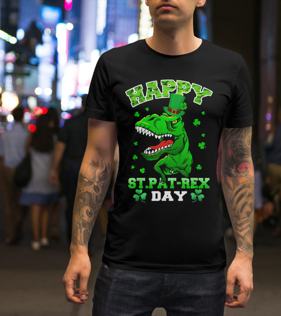 Happy St. Pat-Rex Day Dinosaur With Shamrocks T-Shirt