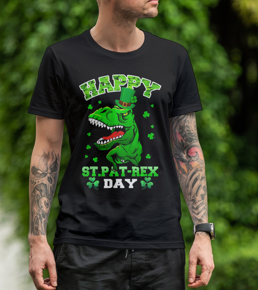 Happy St. Pat-Rex Day Dinosaur With Shamrocks T-Shirt