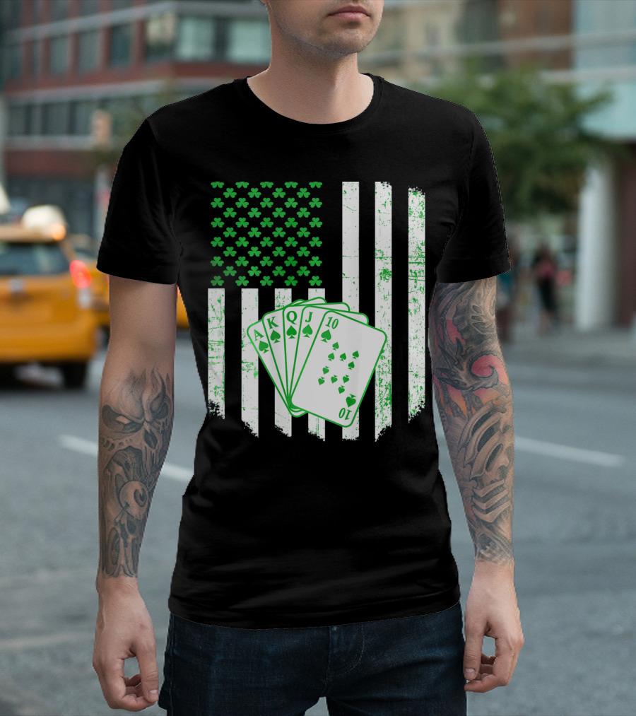 Irish Poker Flag with Shamrock and Playing Cards T-Shirt
