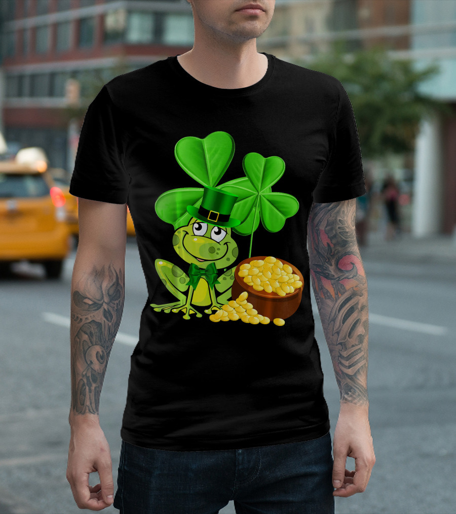 Leprechaun Frog St. Patrick's Day Shamrock Gold Coins T-Shirt