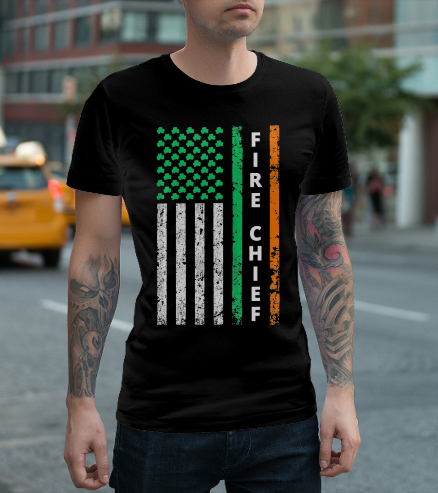 Fire Chief Irish Shamrock American Flag T-Shirt