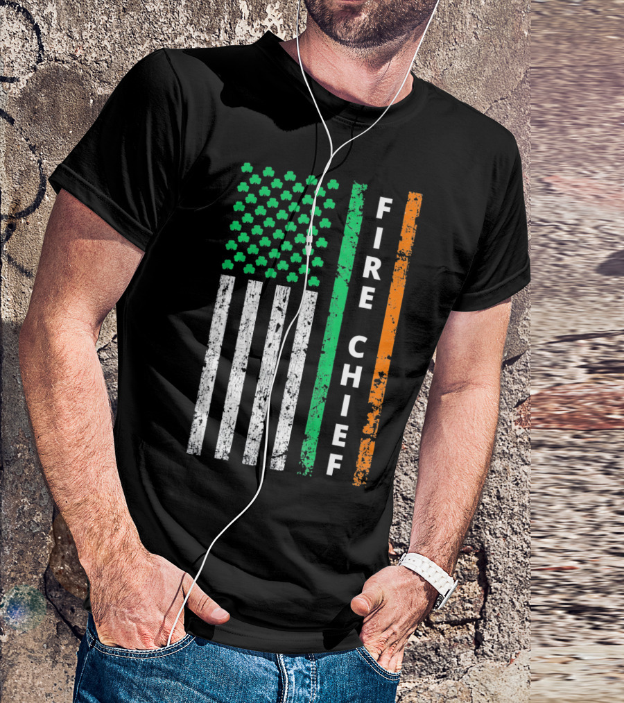Fire Chief Irish Shamrock American Flag T-Shirt