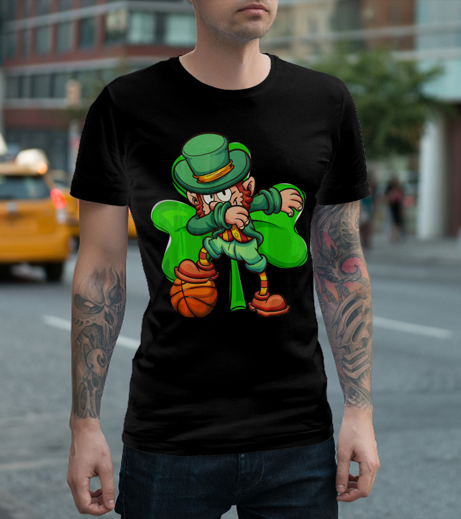 Dabbing Leprechaun with Basketball and Shamrock T-Shirt