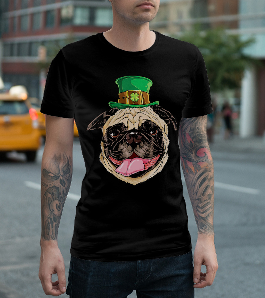 Irish Pug Leprechaun St Patricks Day Shamrock Hat T-Shirt