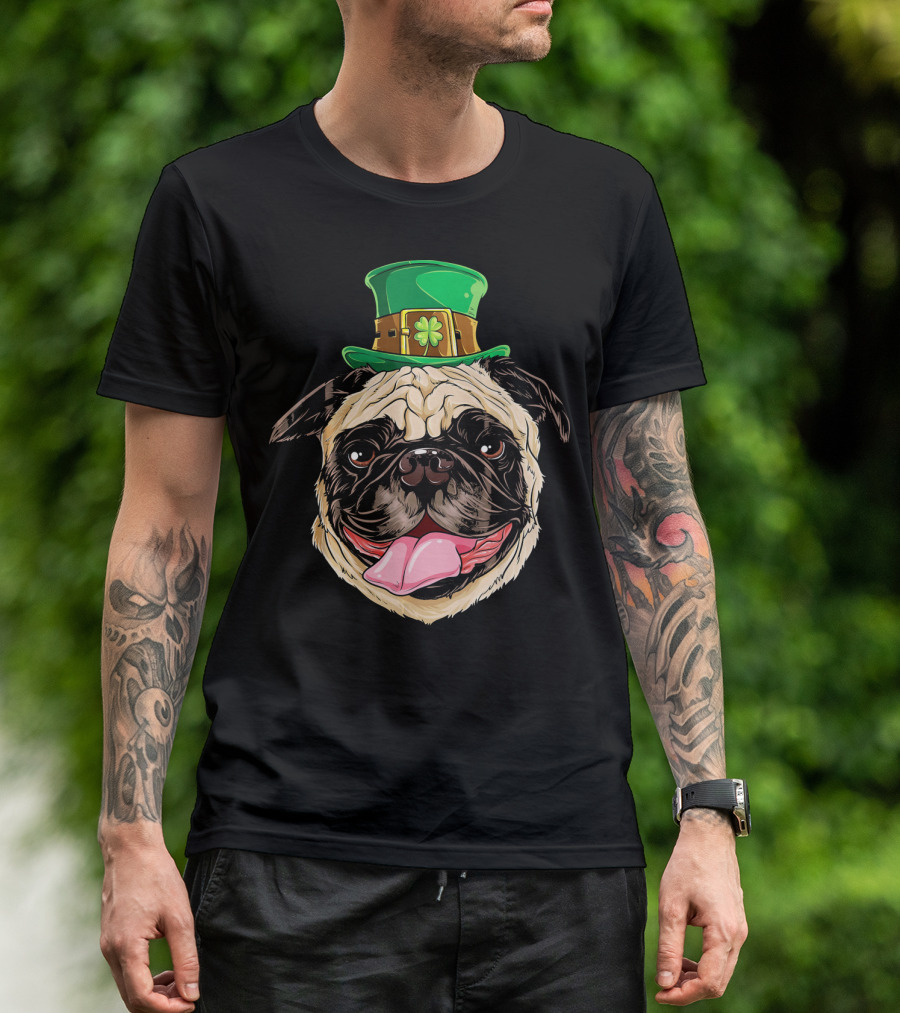 Irish Pug Leprechaun St Patricks Day Shamrock Hat T-Shirt