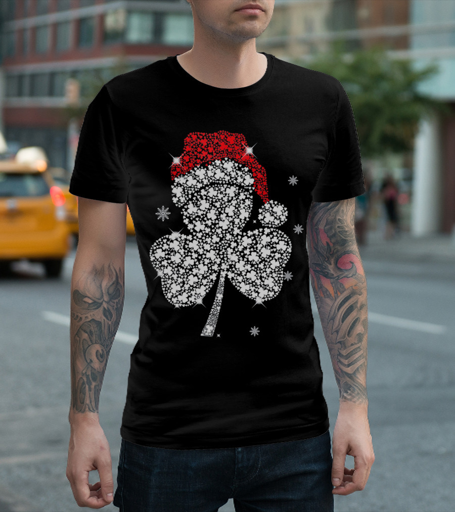 Shamrock with Santa Hat and Snowflakes T-Shirt