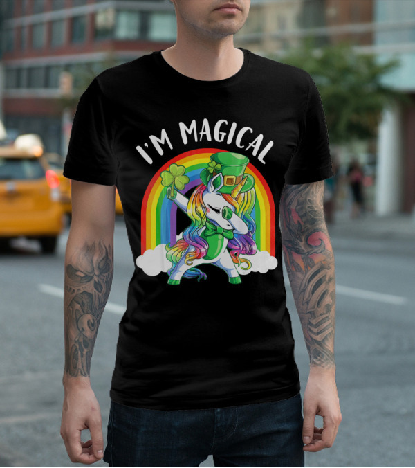 I'm Magical Unicorn Leprechaun Dabbing With Shamrock And Rainbow T-Shirt