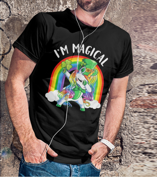 I'm Magical Unicorn Leprechaun Dabbing With Shamrock And Rainbow T-Shirt