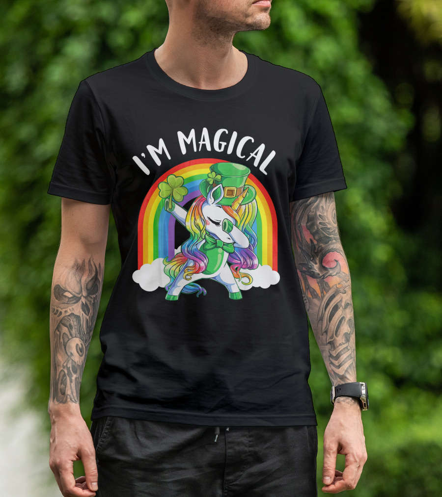 I'm Magical Unicorn Leprechaun Dabbing With Shamrock And Rainbow T-Shirt