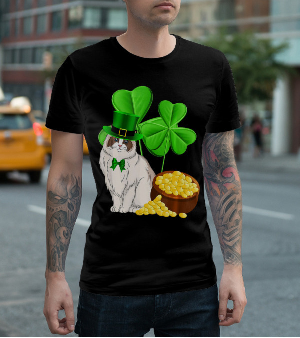 Himalayan Cat St Patricks Day Leprechaun Shamrocks And Gold Coins T-Shirt