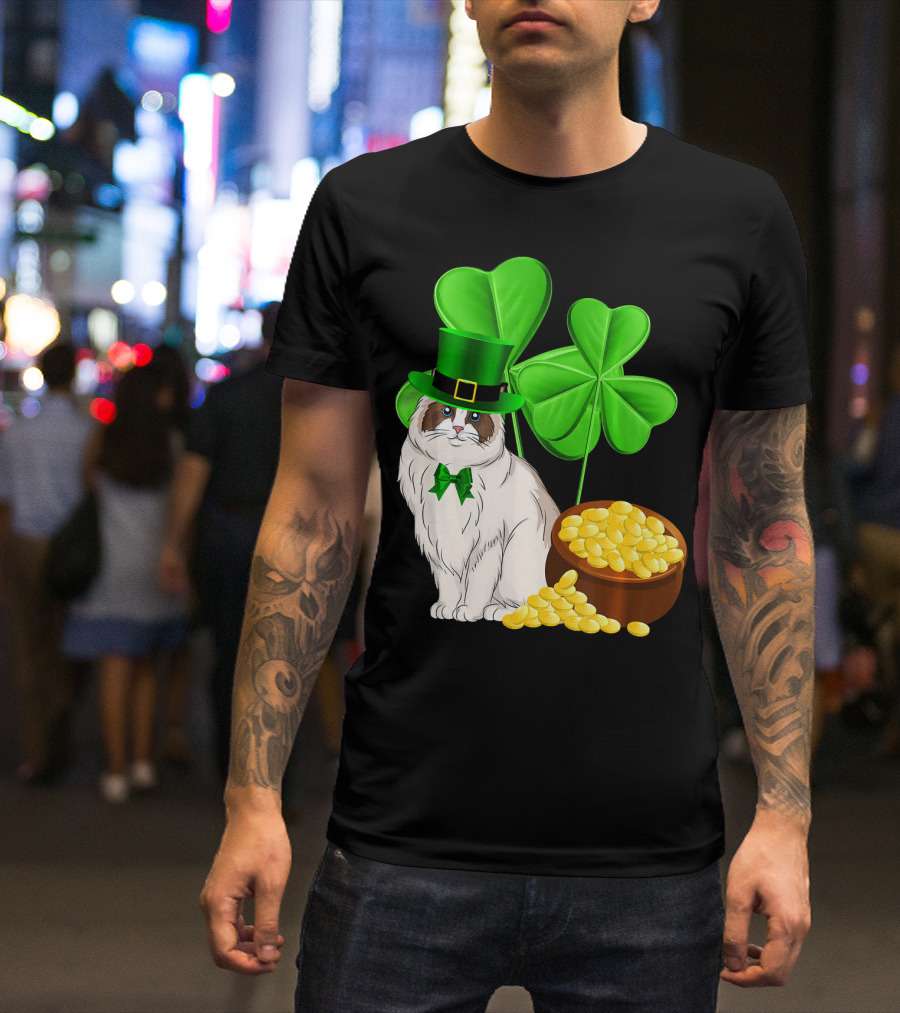 Himalayan Cat St Patricks Day Leprechaun Shamrocks And Gold Coins T-Shirt